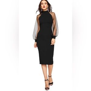Never worn - Romwe Women's Mock Neck Long Mesh Sleeve Zipper Back Sheath Dress